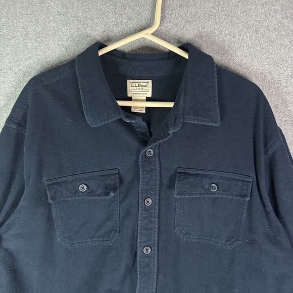 Vintage LL Bean Flannel Shirt Men 2XL Blue Chamois Cloth Button Up Double Pocket - Picture 2 of 9